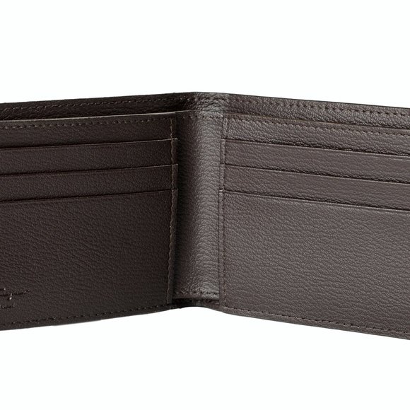 Salvatore Ferragamo Men's Dark Brown Pebbled Leather Bifold Wallet - Picture 3 of 6